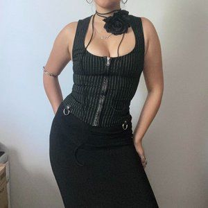 Vintage Lip Service “Carmen Gangsta Pranksta” black/green pinstripe corset top
